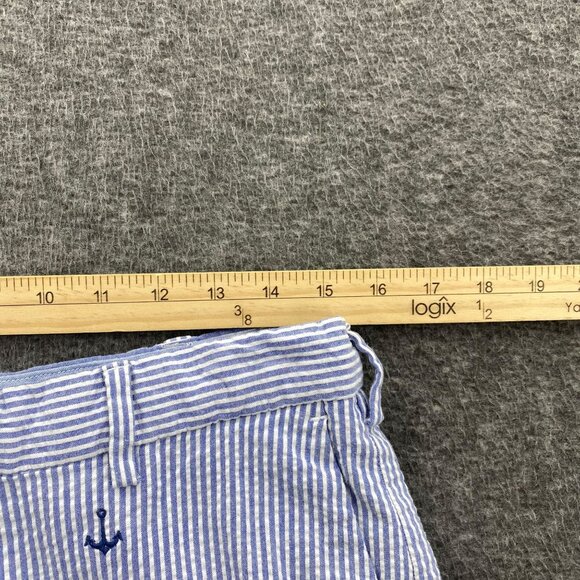 Polo Ralph Lauren Blue Striped Seersucker Anchor Shorts 30 EUC Golf Embroidered - Picture 9 of 12